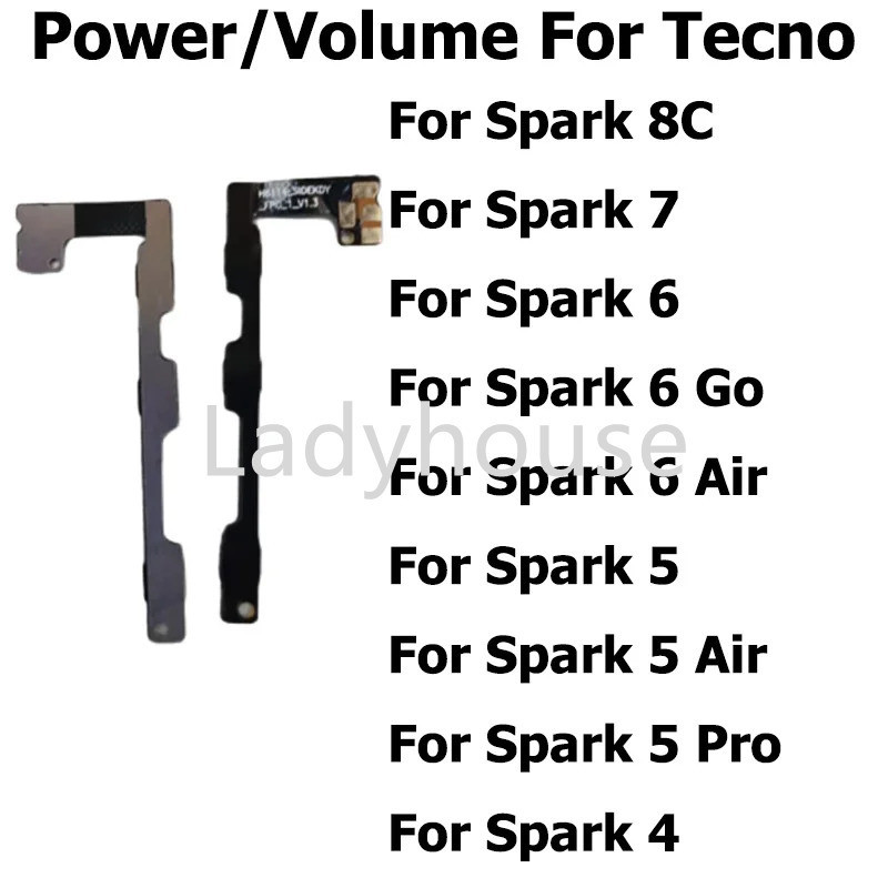 ใหม่สําหรับ Tecno Spark 7 6 5 4 3 Go Air Pro Lite เปิดปุ่มสวิทช์ Volume ปุ่มคีย์สําหรับ Spark 8C Flex สาย
