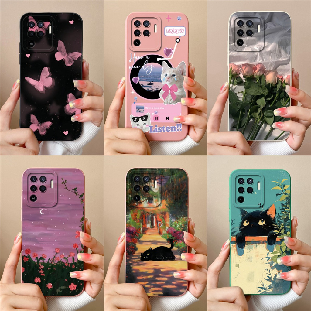 ออกแบบใหม่สําหรับoppo A94 4G 5Gสวยผีเสื้อภาพวาดสีน้ํามันดอกไม้ซิลิโคนเหลวซิลิโคนกันกระแทกฝาครอบโทรศัพท์TPUนุ่มสําหรับOppoA94 Oppo A 94 4G 5G Capa