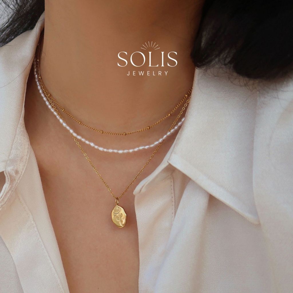 2in1 สร้อยคอโซ่ ลูกปัดมุกน้ําจืดธรรมชาติ ชุบทอง 18K 2 ชั้น กันน้ํา สําหรับผู้หญิง NL012