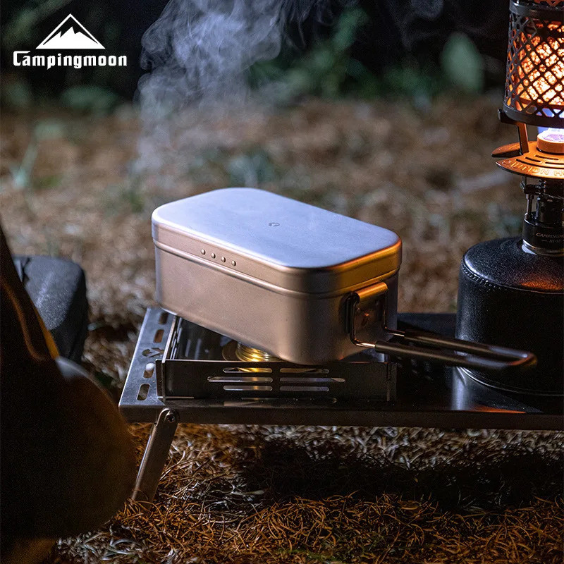 Campingmoon Hard Alumina Alloy แบบพกพาอุ่นปิคนิคกลางแจ้ง Camping เครื่องครัว Bento กล่องอาหารกลางวันกล่องอาหาร