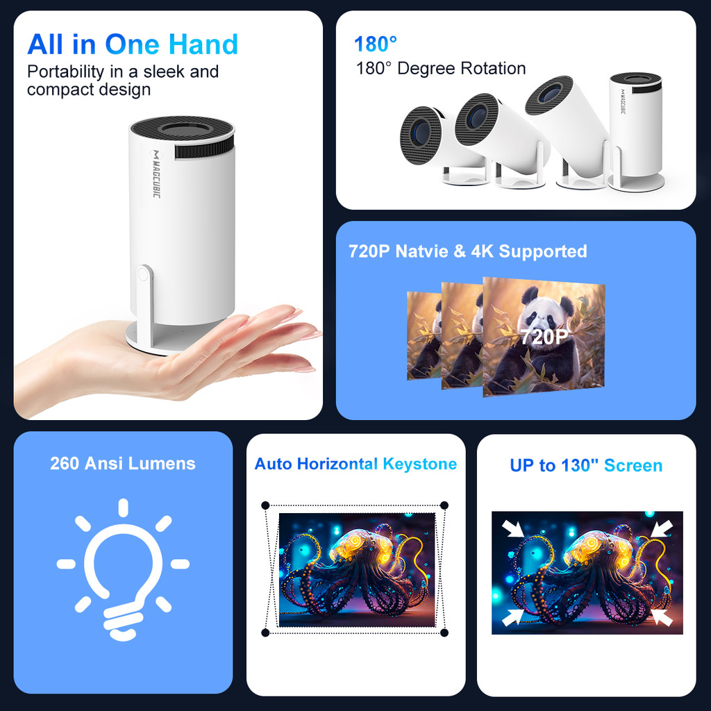 HY300 Maubic Projector Pro 4K Android 11 Dual Wifi6 260ANSI Allwinner H713 BT5.0 1080P 1280*720P Ho