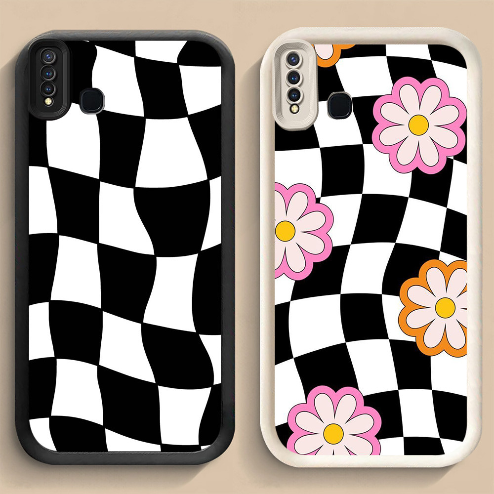 LF-6สีดําและสีขาวหมากรุกกันกระแทกสําหรับVIVO Y17 Y12 Y50 Y30 Y15 Z1 Y19 V15 Pro