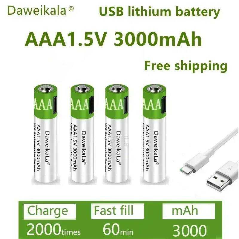 แบตเตอรี่ USB AAA Lifepo4 แบตเตอรี่ลิเธียมแบบชาร์จได้แท้ พาวเวอร์แบงค์ AAA ชาร์จได้