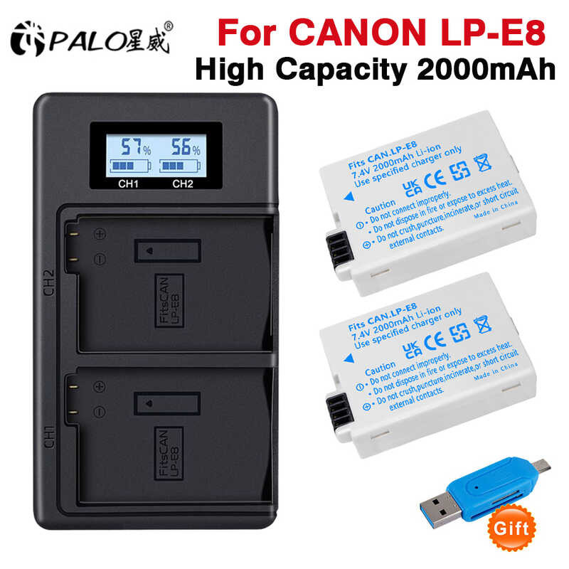 PALO a 2PCS LP-E8 LPE8 LP E8 Battery Batterie AKKU + Storage box charger for Canon EOS 550D 600D