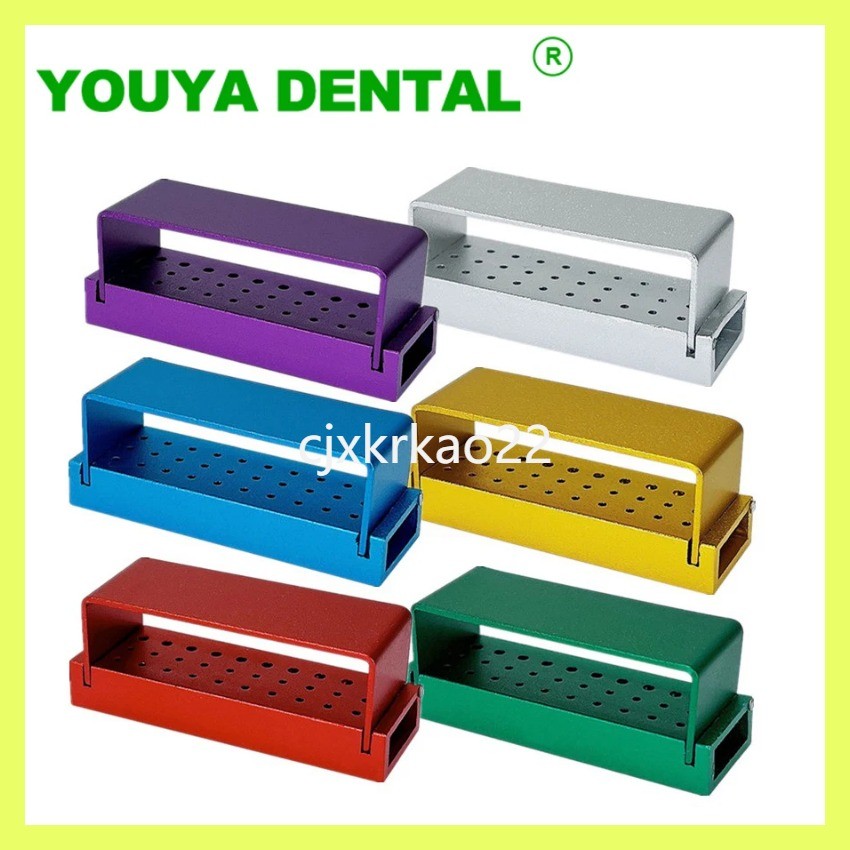 insรุ่นขายดี  30 Holes Dental Burs Drill Holder Autoclavable Sterilization Box Aluminium Block Cas