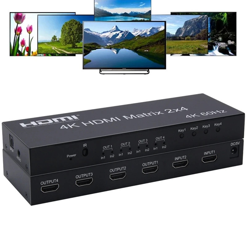 4k 60Hz HDMI Matrix 2x4 2 In 4 Out HDMI Splitter Switch Audio Extractor HDMI 2.0 4x2 Matrix 1080p สํ