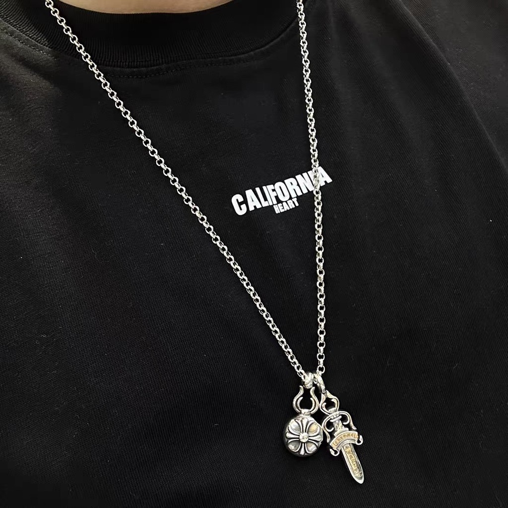 Chrome Hearts  สร้อยคอ/สร้อยคอจี้คู่เงิน 925/การออกแบบรูปแบบน้ําเต้า