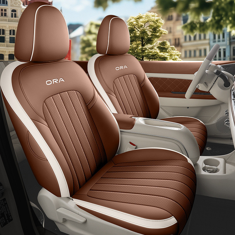 (ปรับแต่งสําหรับ Ora good cat)Breathable,Universal Fit Car Seat Covers เบาะหนัง PU ด้านหน้า+เบาะหลังเฉพาะสําหรับแมวที่ดี