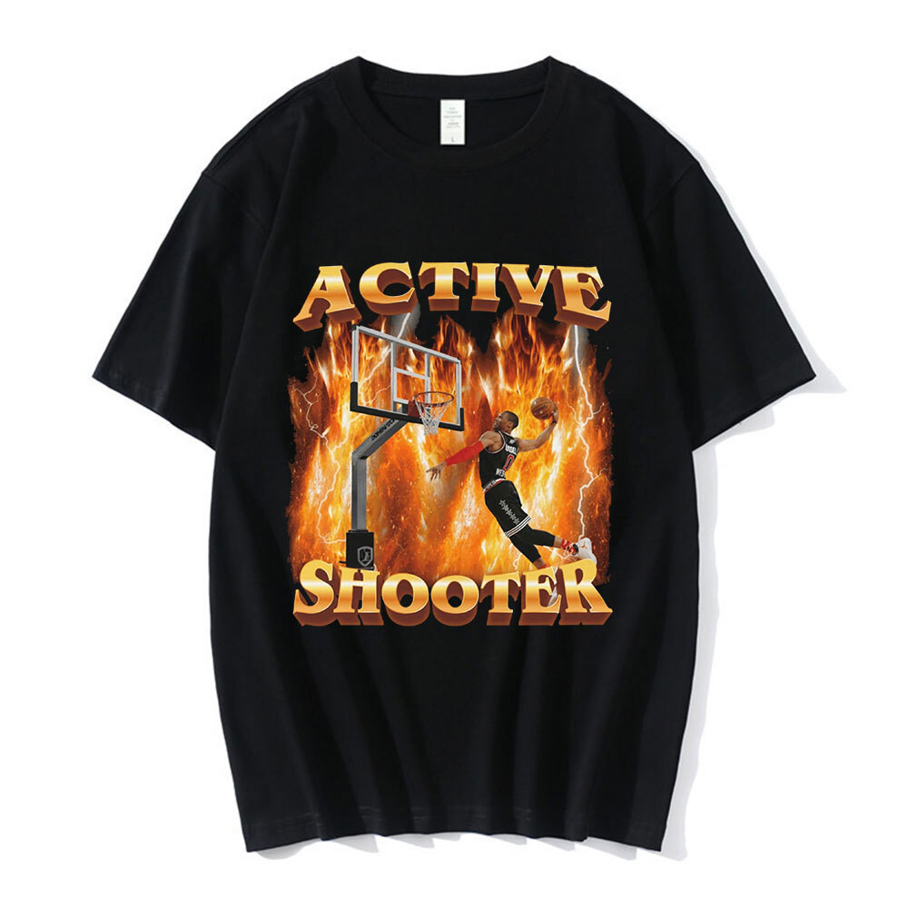 Active Shooter Funny Meme Graphic T-Shirt Mens Fashion Vintage Short Sleeve T-shirts Cotton Casual