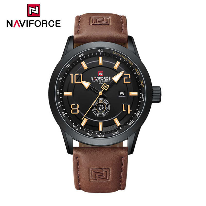 ❤ NAVIFORCE นาฬิกาแฟชั่นผู้ชายหนังลำลองกันน้ำมีสองสีนาฬิกาข้อมือ2023ของแท้