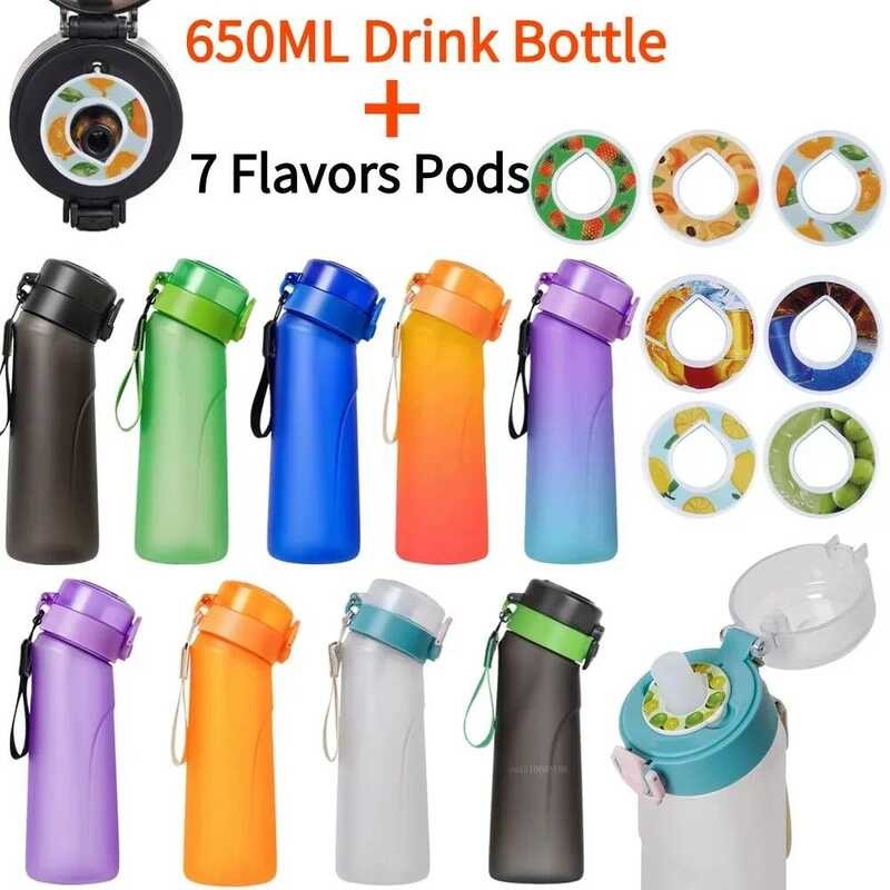 Flavored Water Bottle With 7 Flavour Pods Air Water Up Bottle Frosted Black 650Ml Air Starter Up Se