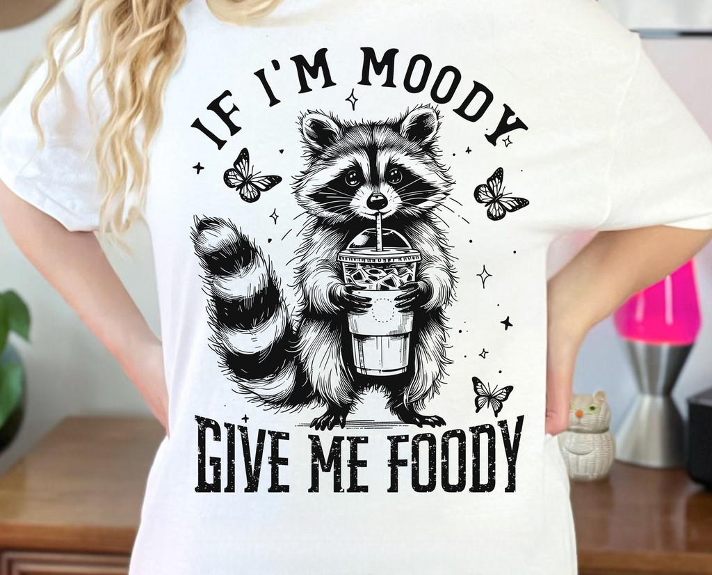 If Im Moody Give Me Foody PNG ตลก Raccoon Design Png สัตว์ Sarcastic Saying Png อินเทรนด์ Raccoon Su