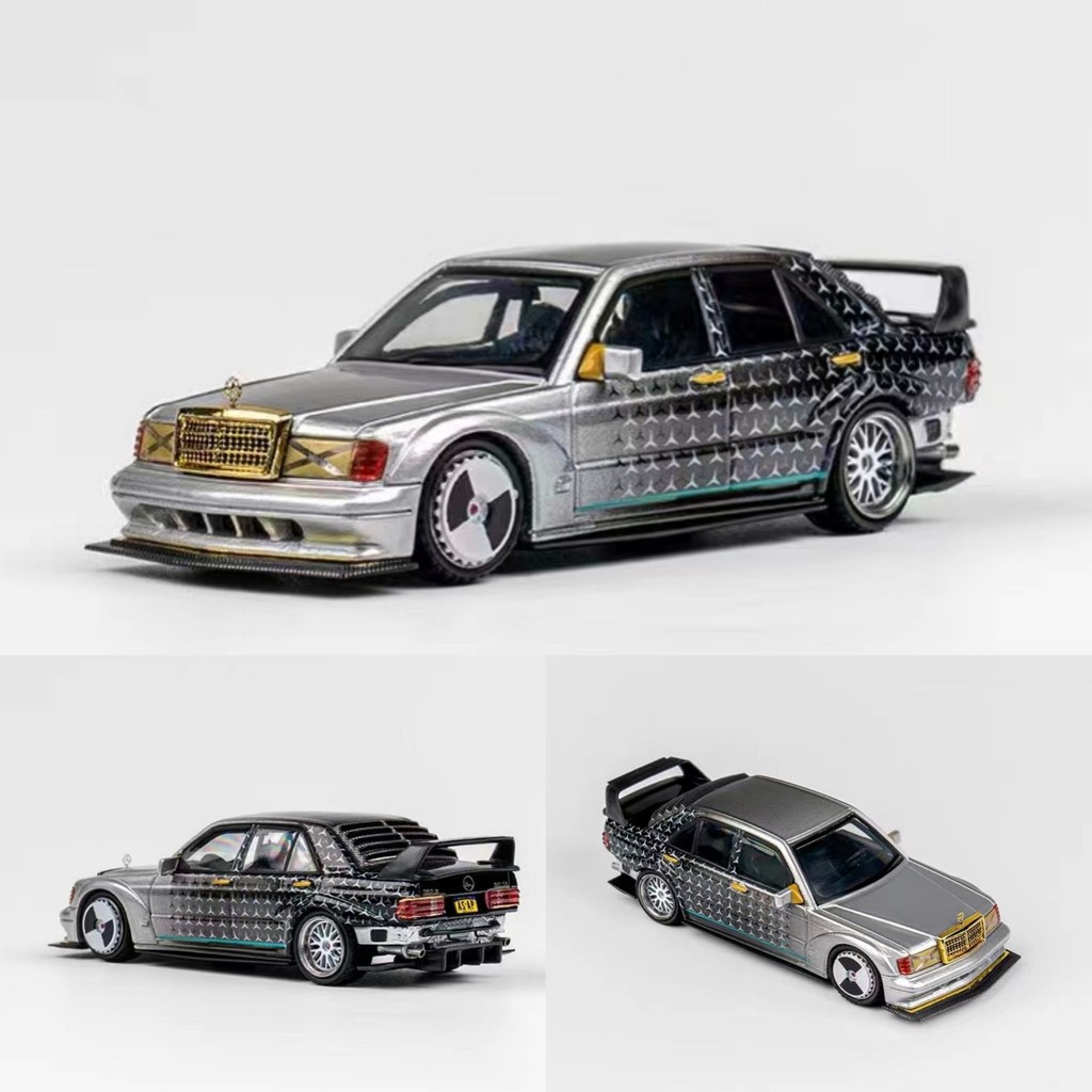 คลังสินค้าพร้อม DCM 1: 64 Benz Benz 190E ดัดแปลงรถ Starry Sky Silver Alloy Car Model Out of Print Ca