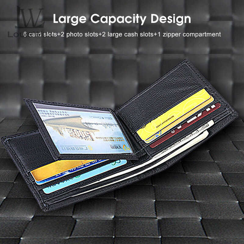 Wallets Will Men's True Leather Foldable Wallet Business Retro Contrasting Color Design Zipper Clu