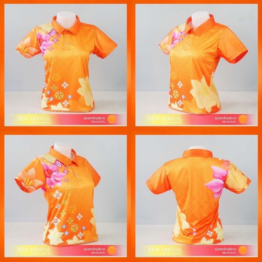 ไทยดอกไม้ทับทิมสีส้มเสื้อโปโลผู้หญิงหรูหราและสวยงามเสื้อเชิ้ตอย่างเป็นทางการ/ทำงาน/ประชุม/ฤดูร้อนสิ้นสุดทัวร์ปกปุ่มเสื้อโปโลระบายอากาศและบาง