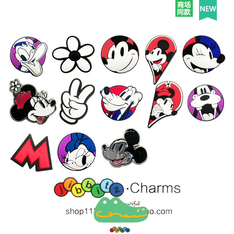 Jibbitz Crocs รองเท้าอุปกรณ์เสริมรองเท้าดอกไม้ DIY การ์ตูน Mickey รองเท้าหัวเข็มขัดอุปกรณ์ตกแต่ง