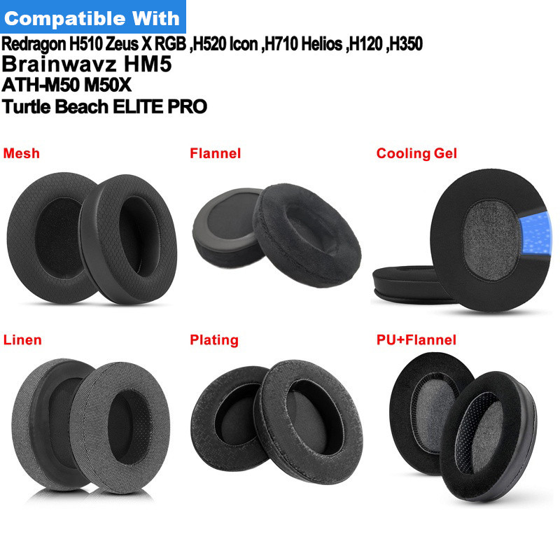 เปลี่ยนแผ่นรองหูฟังสําหรับ Redragon H510 Zeus X RGB H520 ไอคอน H710 Helios H120 H350 / Brainwavz HM5