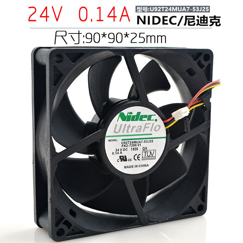 Nidec 9 ซม.9025 U92T24MUA7-53J25 24V 0.14A พัดลมระบายความร้อนอินเวอร์เตอร์สามสาย
