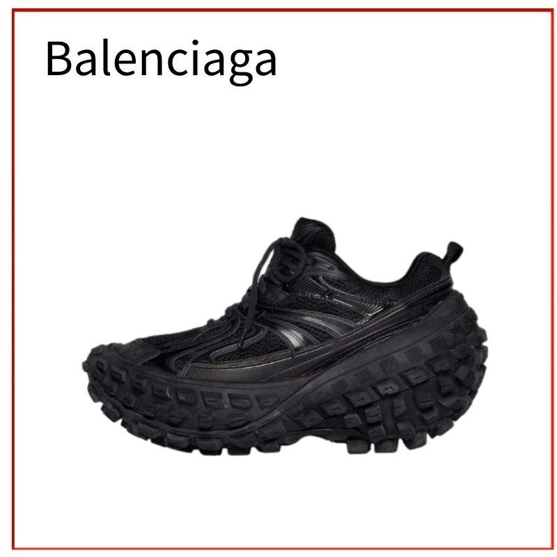 ♞,♘Balenciaga Balenciaga Defender รองเท้ายางแฟชั่นย้อนยุคด้อยรองเท้าพ่อต่ำด้านบนผู้ชายสีดำ