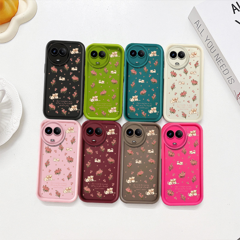 สําหรับ OPPO Realme 5 5i 5S 6i 5 Pro / Realme 11 11X 5G / Realme 12x C65 ปลอกการ์ตูนน่ารักดอกไม้แมวซิลิโคนอ่อนนุ่มกันกระแทกฝาหลังอุปกรณ์เสริม