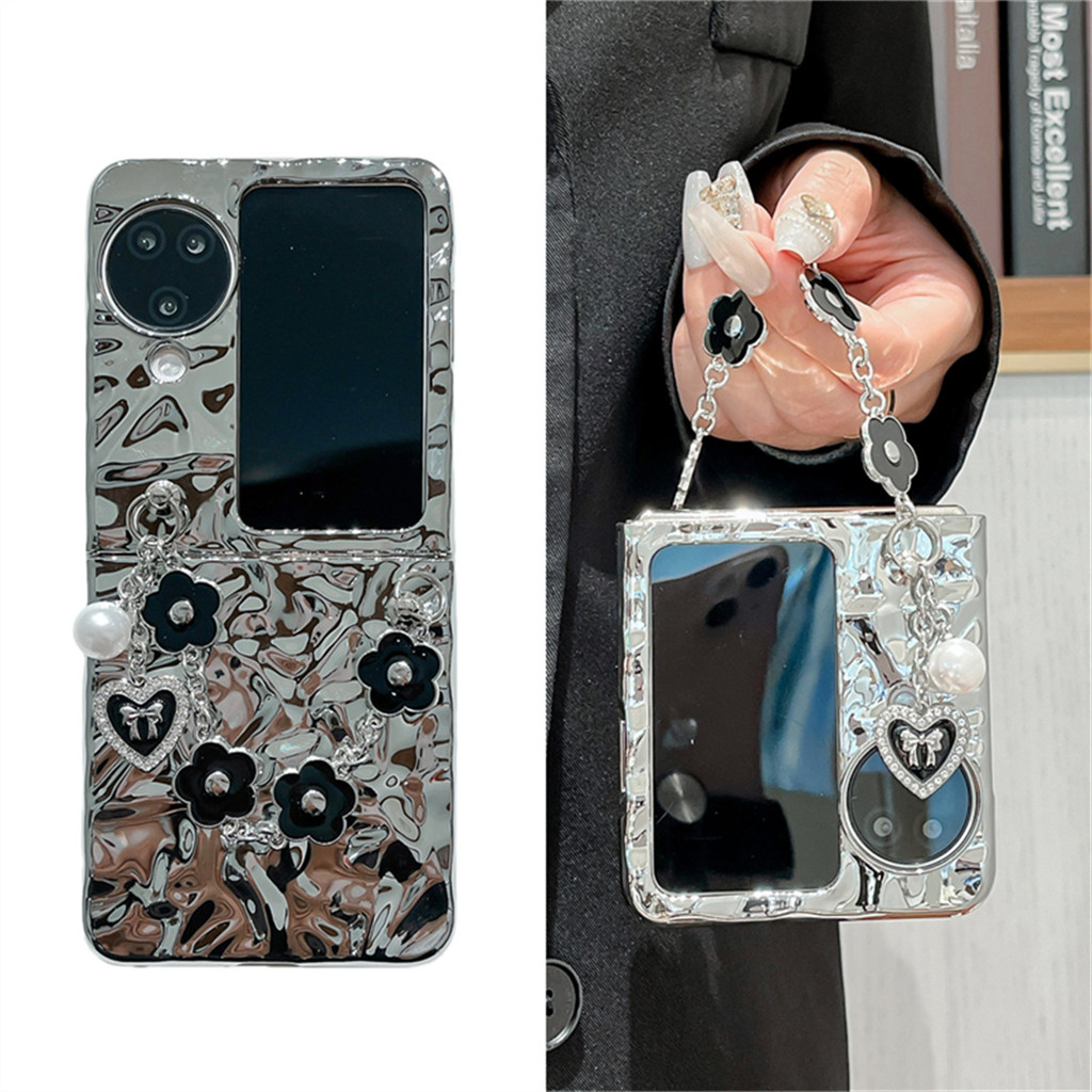 Insเกาหลีหรูหราชุบwinkleดอกไม้สร้อยข้อมือเคสโทรศัพท์สําหรับoppoค้นหาn2flip N3Flip N2 flip N3 Flipกันกระแทกปกหลัง