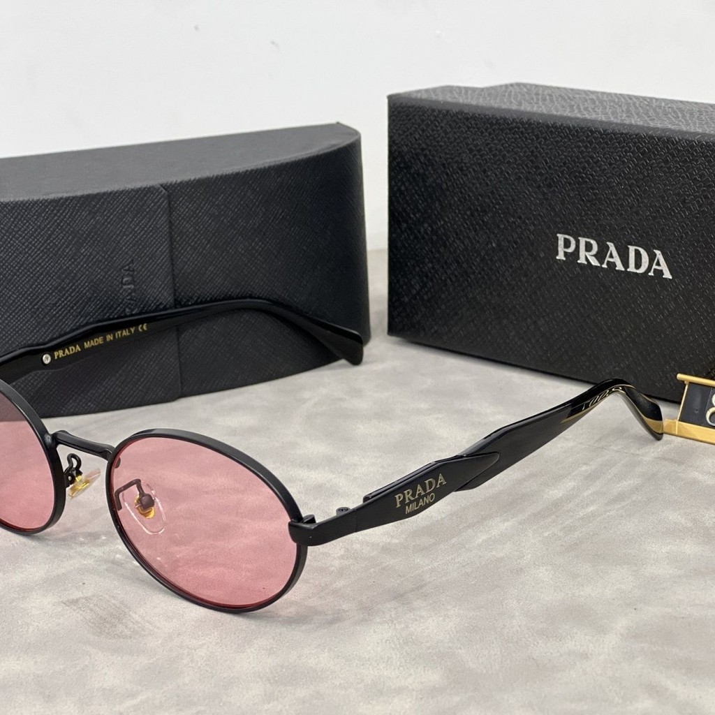 Prada 2024 แว่นกันแดดผู้ชายใหม่โลหะแว่นกันแดดรูปไข่ย้อนยุค