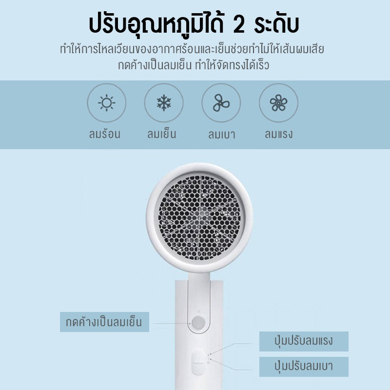 [รับ 500C. โค้ด SPCCBOEY42] Xiaomi Mijia Portable Anion Hair Dryer 1600W  ไดร์เป่าผมไฟฟ้า พับเก็บได
