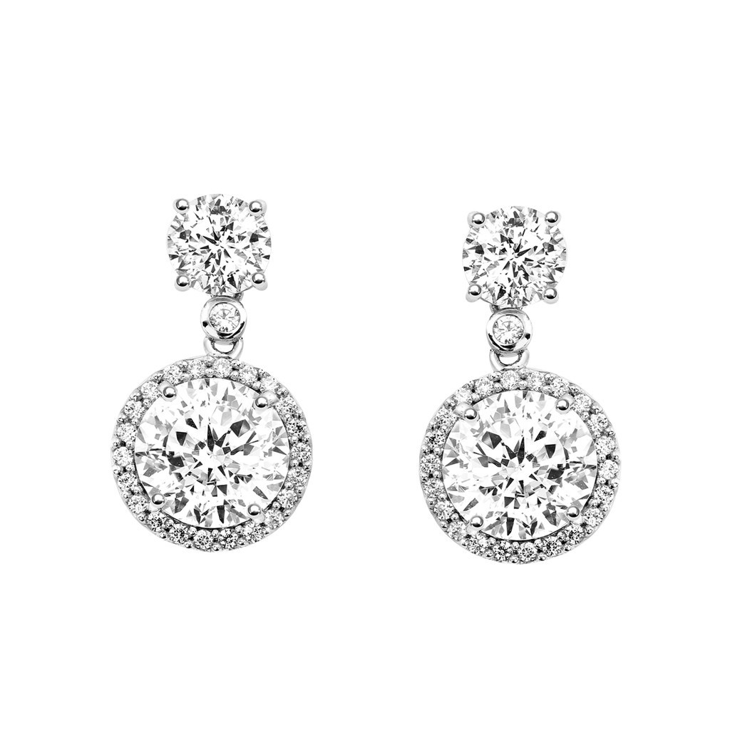 Merii ต่างหูเงินแท้ 925 ชุบโรเดียม ประดับ CZ ขนาด 9.4 มม. ทรงกลม เพชรล้อม