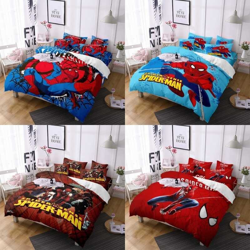 LY YT YG Spider-Man 3In1 Bedding Set Bed Sheet Quilt Cover Pillowcase Bedroom Washable Dormitory Su