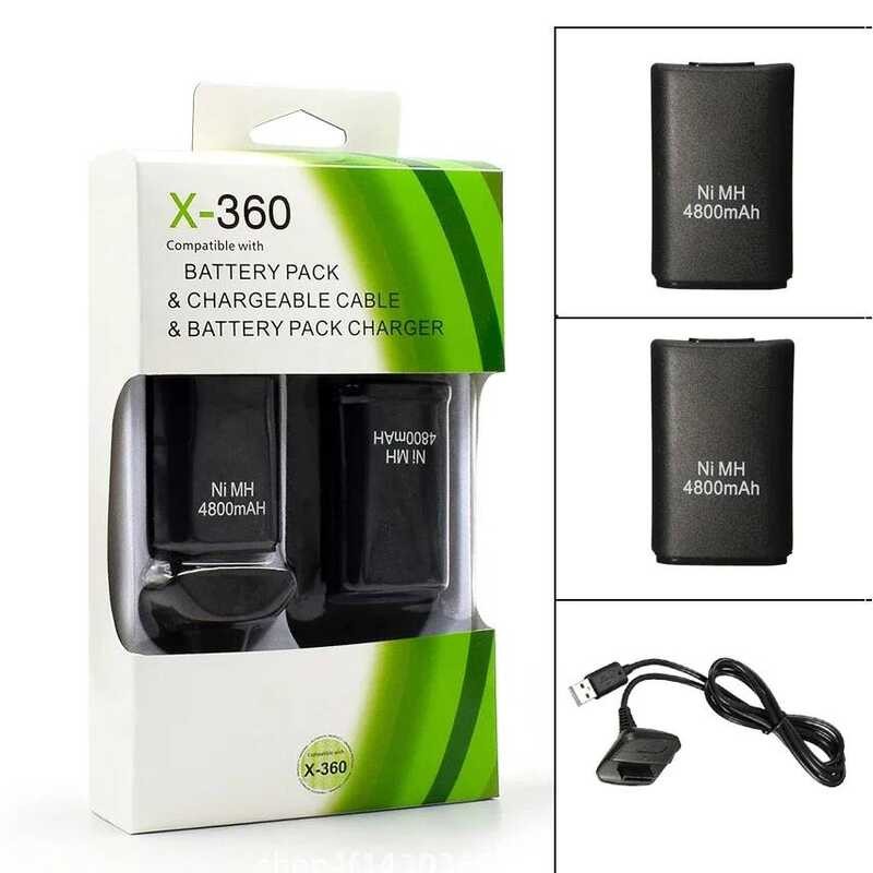 แบตเตอรี่ 4800mAh 2 ชิ้น ชาร์จใหม่ได้ พร้อมสายชาร์จ 1 เส้น สำหรับแบตเตอรี่เกมแพด Xbox 360 คอนโทรลเลอร์ไร้สาย B