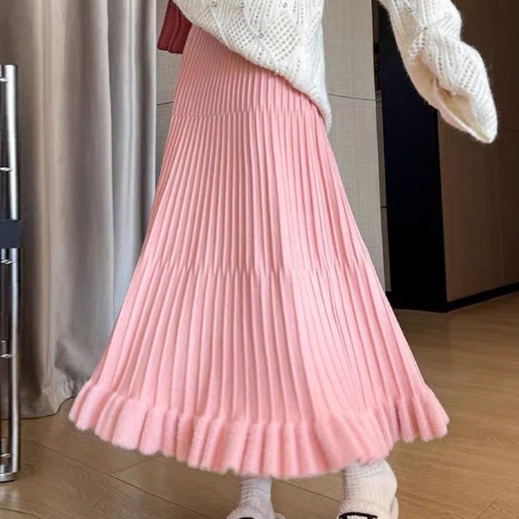 กระโปรงถักลายจีบสำหรับผู้หญิง สไตล์เอวสูง ทรงเพรียว ความยาวระดับเข่า ทำจากผ้าคุณภาพดี - รูปที่ 5