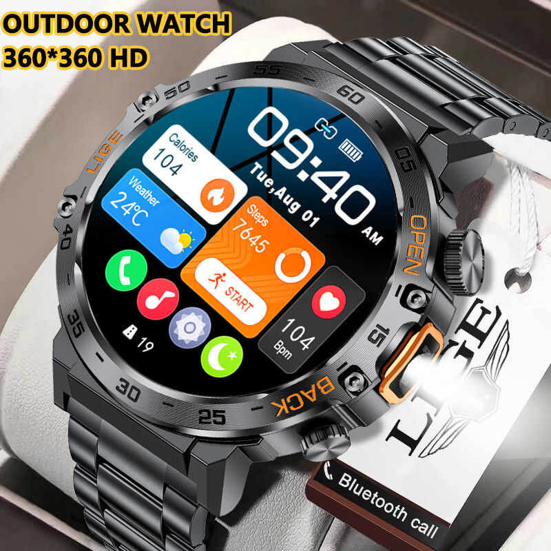 ❤ LIGE Health Monitoring Bracelet Outdoor Flashlight Smart Bluetooth Call Watch Men For Android