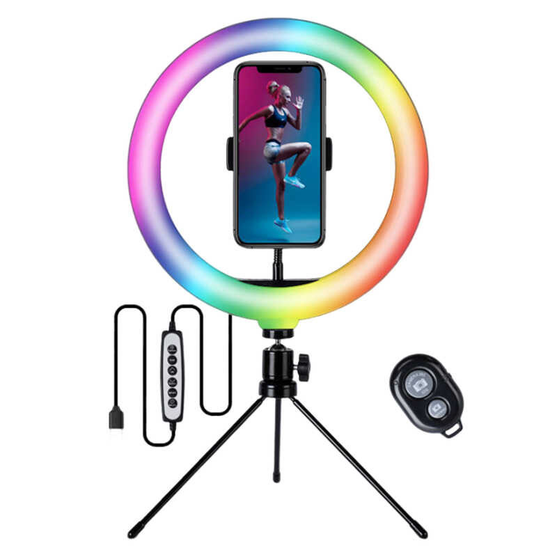 แหวนไฟอะลูมินัมอัลลอยแหวนไฟแบบพกพาขาตั้งหลอดไฟ Rgb