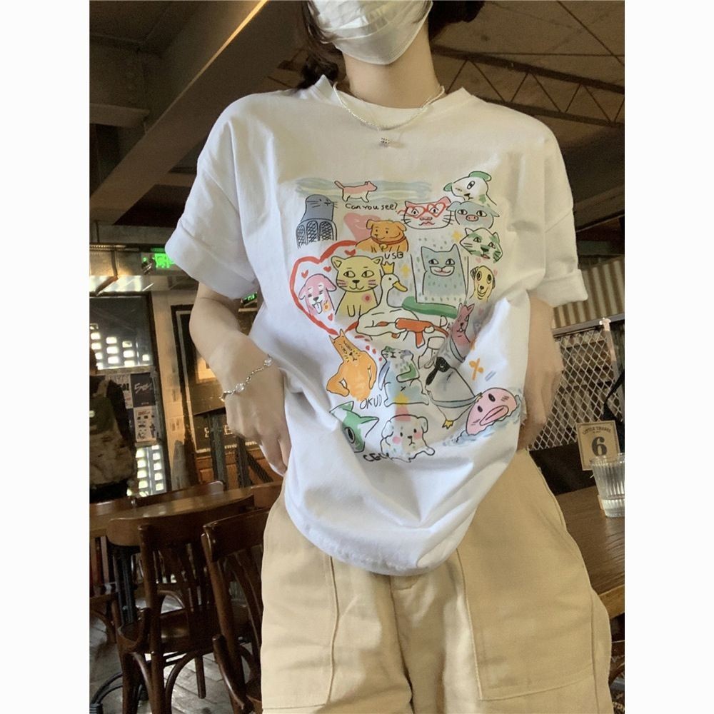 76859 ลายพิมพ์เสื้อยืดแขนสั้นหลวม