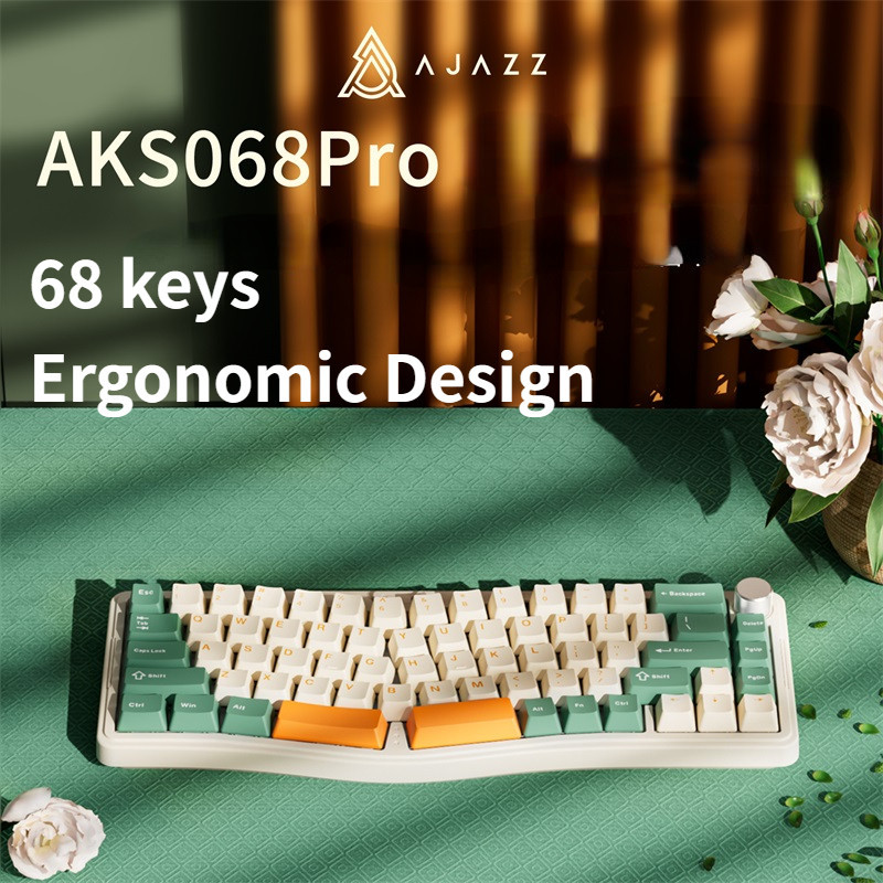 Ajazz AKS068 Pro Alice-Layout คีย์บอร์ดแบบกลไกไร้สายและแบบมีสายโครงสร้างปะเก็นที่กําหนดเอง Hot Swap
