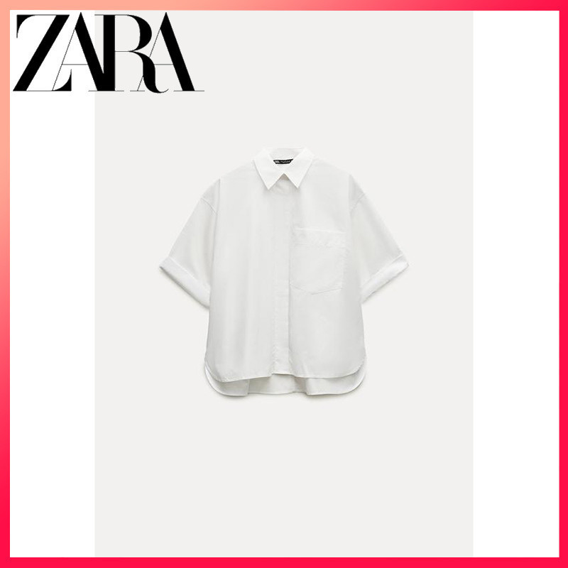 Zara เสื้อผ้าผู้หญิงใหม่ Poplin เสื้อมีกระเป๋า