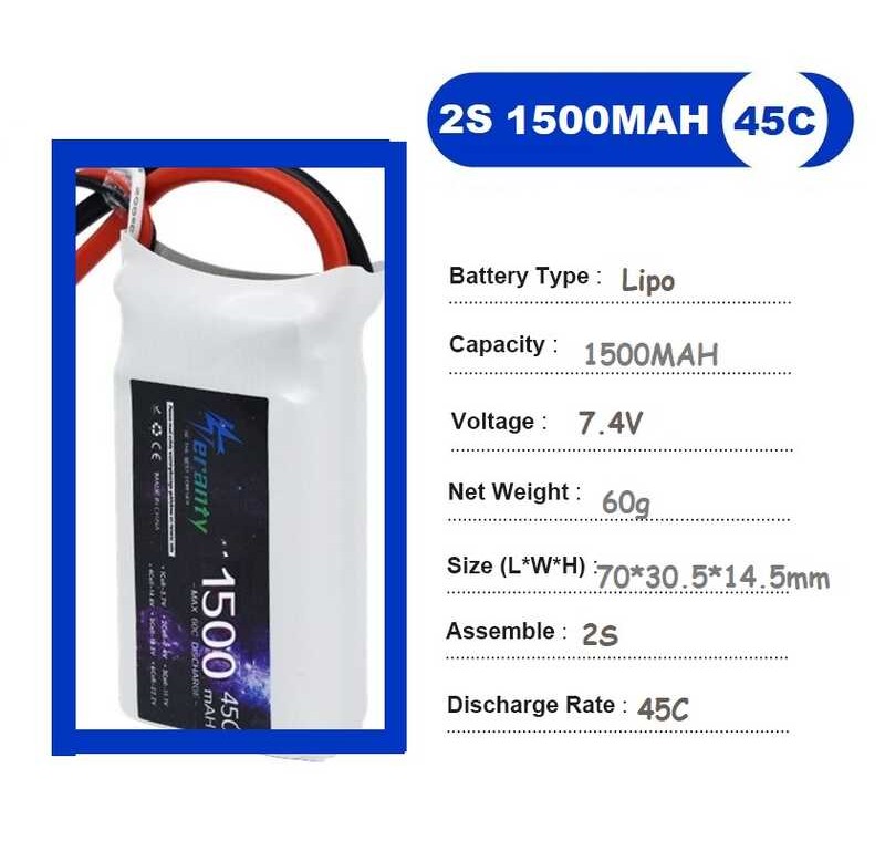 TERANTY Ef7 7.4V Lipo แบตเตอรี่ 2S 1500Mah สำหรับ RC FPV เครื่องบินเ