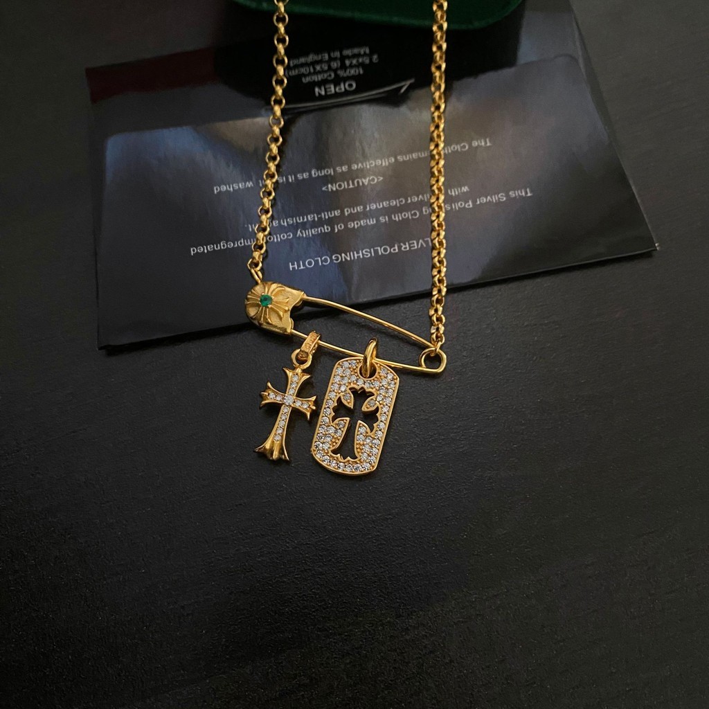 สร้อยคอ Chrome Hearts/22K Gold Cross Planet สร้อยคอจี้คู่เพชร