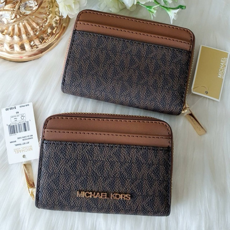 Michael Kors 35H9GTVZ2B Jet Set Travel Md Za Card Case Wallet MK กระเป๋าใส่บัตร ใส่เหรียญ ซิปรอบ ลา