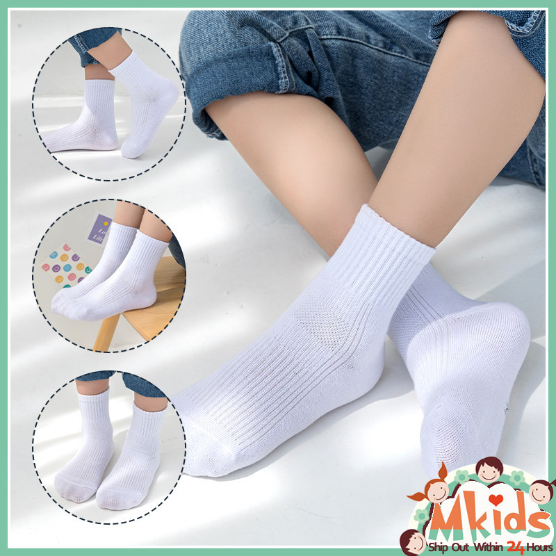 [ส่งจากในประเทศ🚚] ถุงเท้าสีขาว 6 คู่ สำหรับเด็ก 1-12 ปี Mid-Tube Cotton Stripe สำหรับนักเรียน - รูปที่ 3
