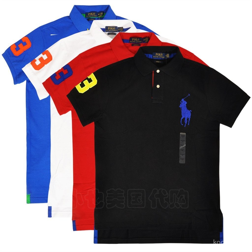 ♞,♘,♙รัลฟ์ ลอเรน เสื้อยืดฤดูร้อน เสื้อโปโลผ้าฝ้าย โลโก้ Big Horse คอปกพับ แขนสั้น LTG