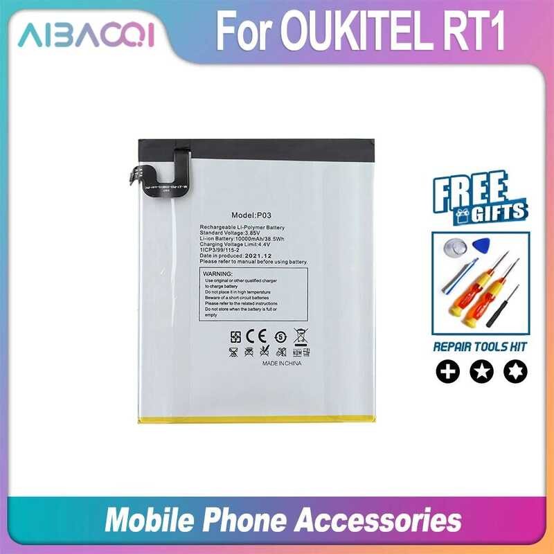 ▥ Aibaoqi เดิม P03 แบตเตอรี่ 10000Mah สําหรับ OUKITEL Rt1 โทรศัพท์มือถือ Bateria ด้วยเครื่องมือ