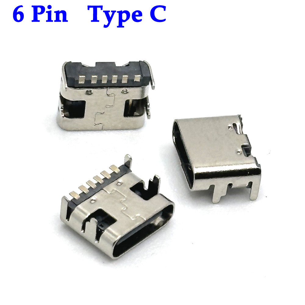 1-10pcs 6 Pin Socket Connector Micro USB Type C 3.1 หญิงตําแหน่ง SMD DIP สําหรับ PCB Design DIY High Current ชาร์จ Pin Dock Connector