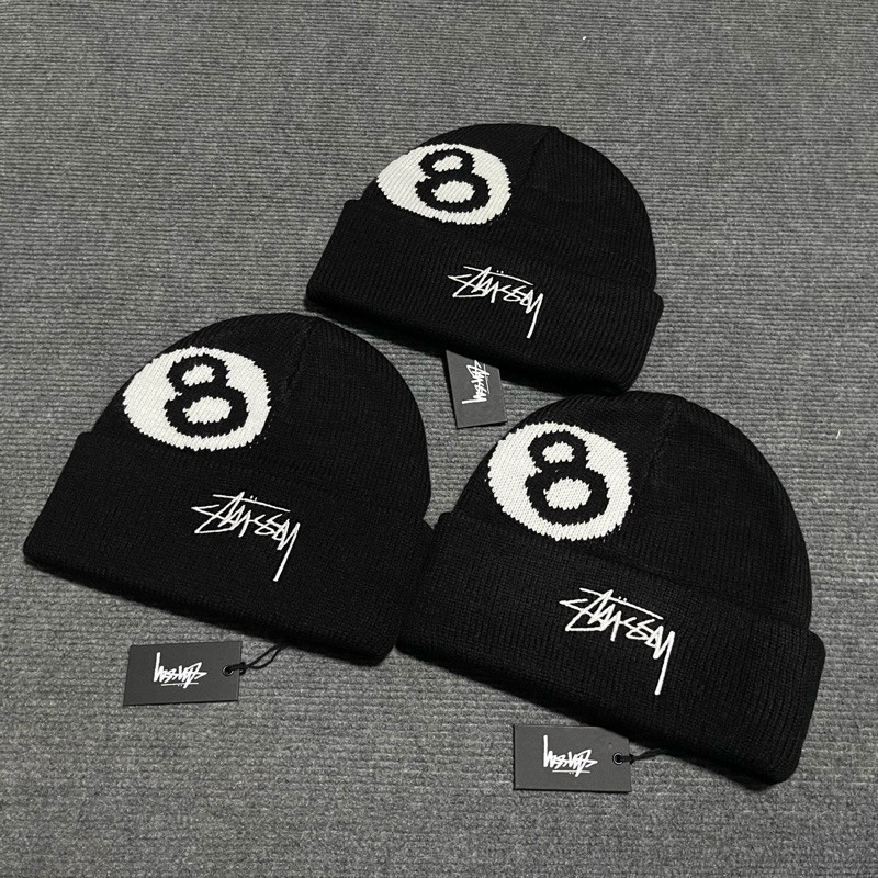 ♞Stussy 8 Ball Pom Pom Beanie (AU) ป้ายออสเตรเลีย QWV
