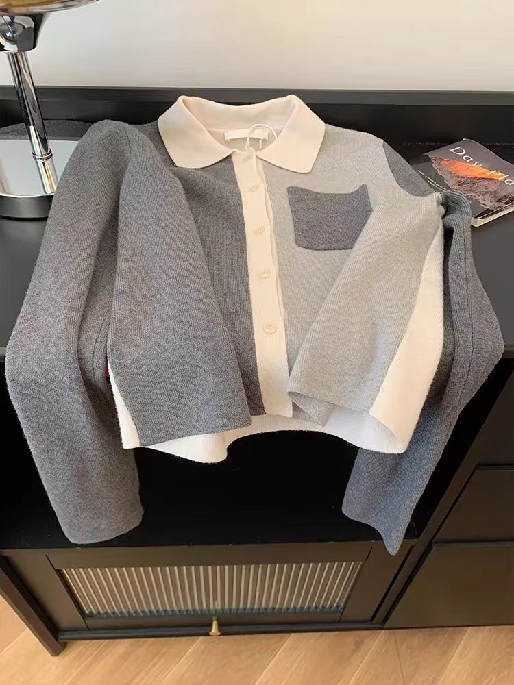 78723 เสื้อถักสีเทา Super Nice Color-Blocking