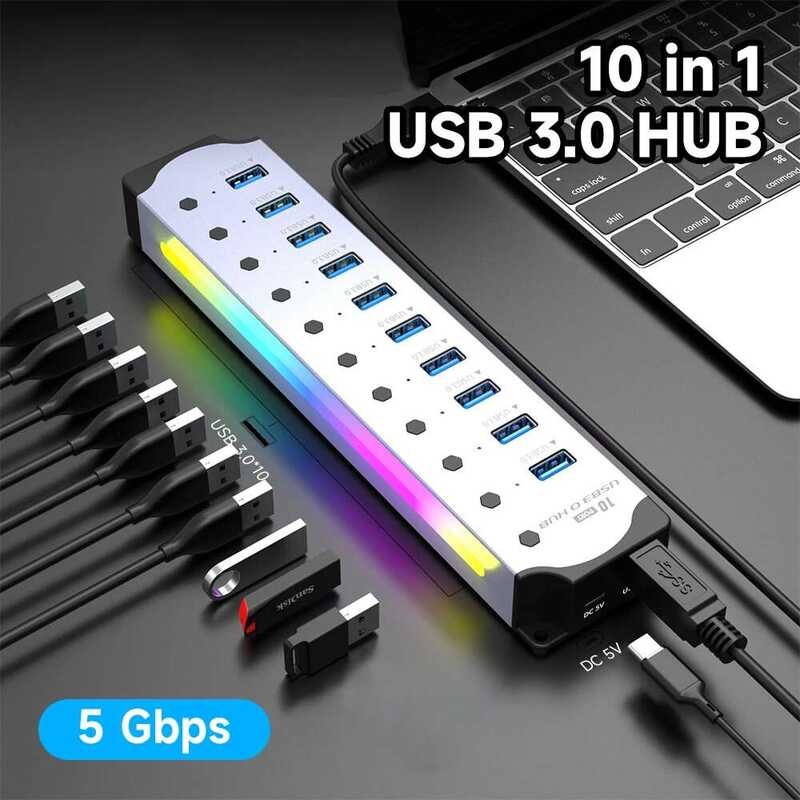 10 ฮับขับเคลื่อน in 1 อินเทอร์เฟซ USB 3.0 สวิตช์แยก RGB E-Marker การออกแบบการระบายความร้อน อะแดปเตอร