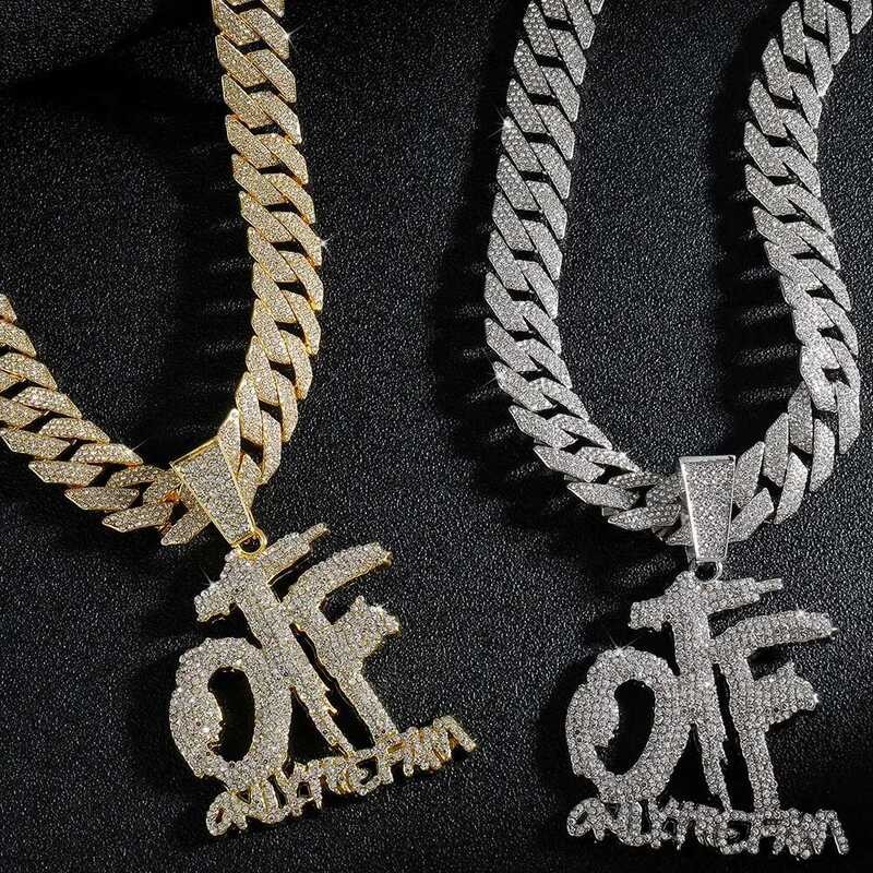 OTF สร้อยคอจี้ตัวอักษร ฮิปฮอปสำหรับผู้ชายและผู้หญิง สร้อยคิวบาประดับเพชรแวววาว เครื่องประดับแร็พร็อค