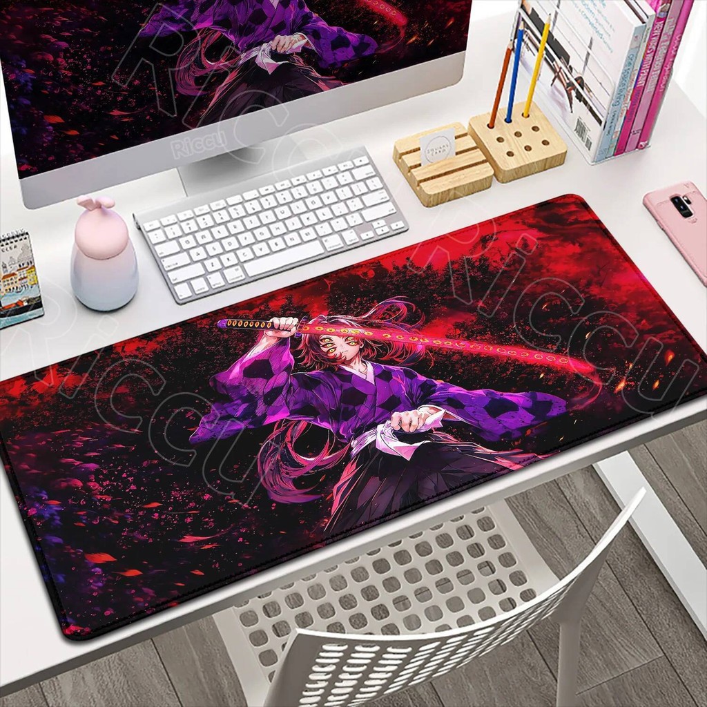 Demon Slayer Gaming Mouse Pad แผ่นกันลื่น Deskmat แผ่นรองคีย์บอร์ดการ์ตูน Cool Mousepad แล็ปท็อป Pc อุปกรณ์เสริม XXL อะนิเมะโต๊ะ Mats