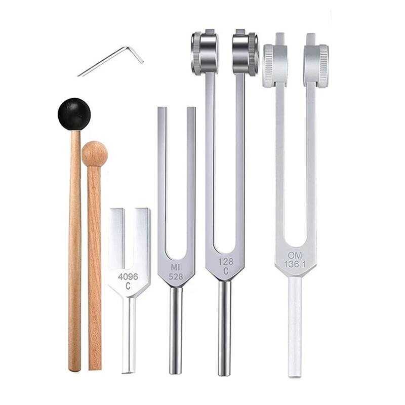 4Pcs Tuning Fork Set(128Hz, OM 136.1Hz, MI 528Hz, 406Hz),For Heag Chakra,Sound Therapy,Reliever Str