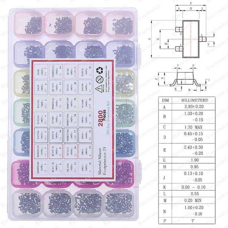 SMD ชุดอุปกรณ์ทรานซิสเตอร์ชิป 2800 ชิ้น 28 ค่า 2N2222 S8050 S8550 S9014 S9015 S9018 TL431 C1815 A42